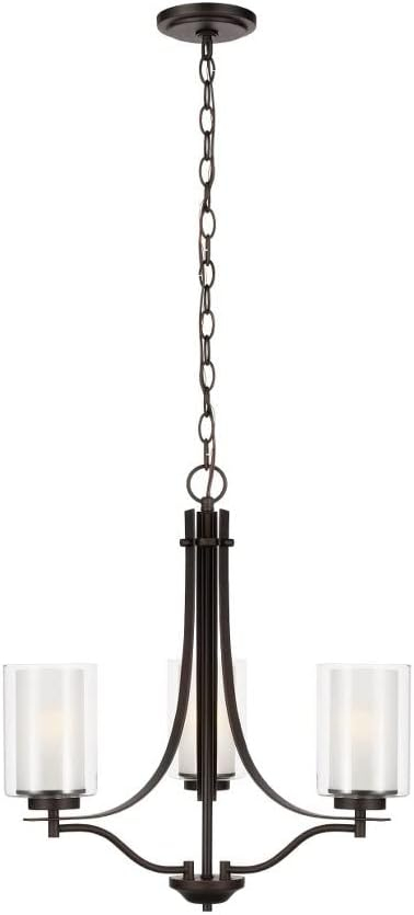 Elmwood Park 3-Light Bronze Modern Transitional Hanging Candlestick Chandelier with Satin Etched Glass Shades