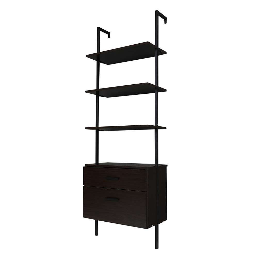 73" Wood Ladder Bookshelf with Storage - Nathan James