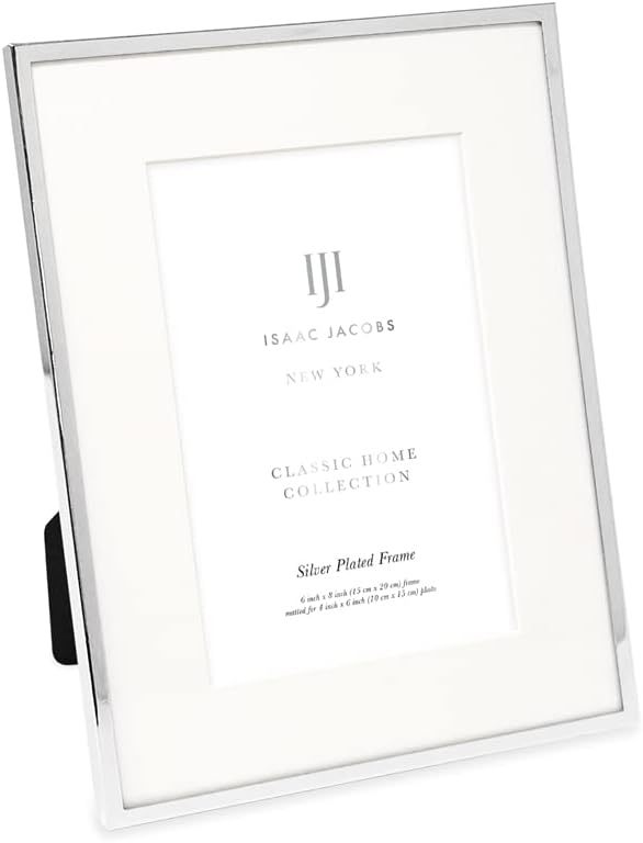 Isaac Jacobs 6x8 Matted 4x6 Silver Metal Picture Frame, Classic Metal Photo Frame Made For Tabletop & Hanging Display, Home and Office Dcor, Photo Gallery and Wall Art