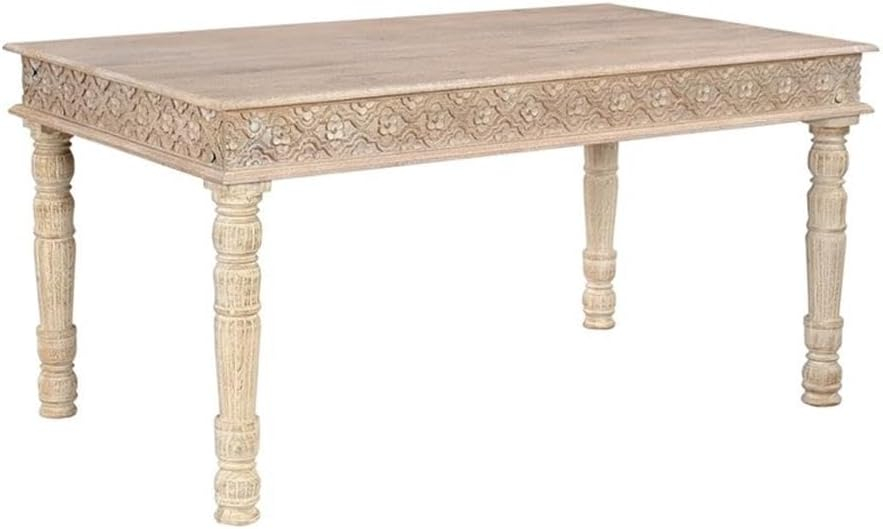 Taran Designs Milton 60" Carved Solid Wood Dining Table in White