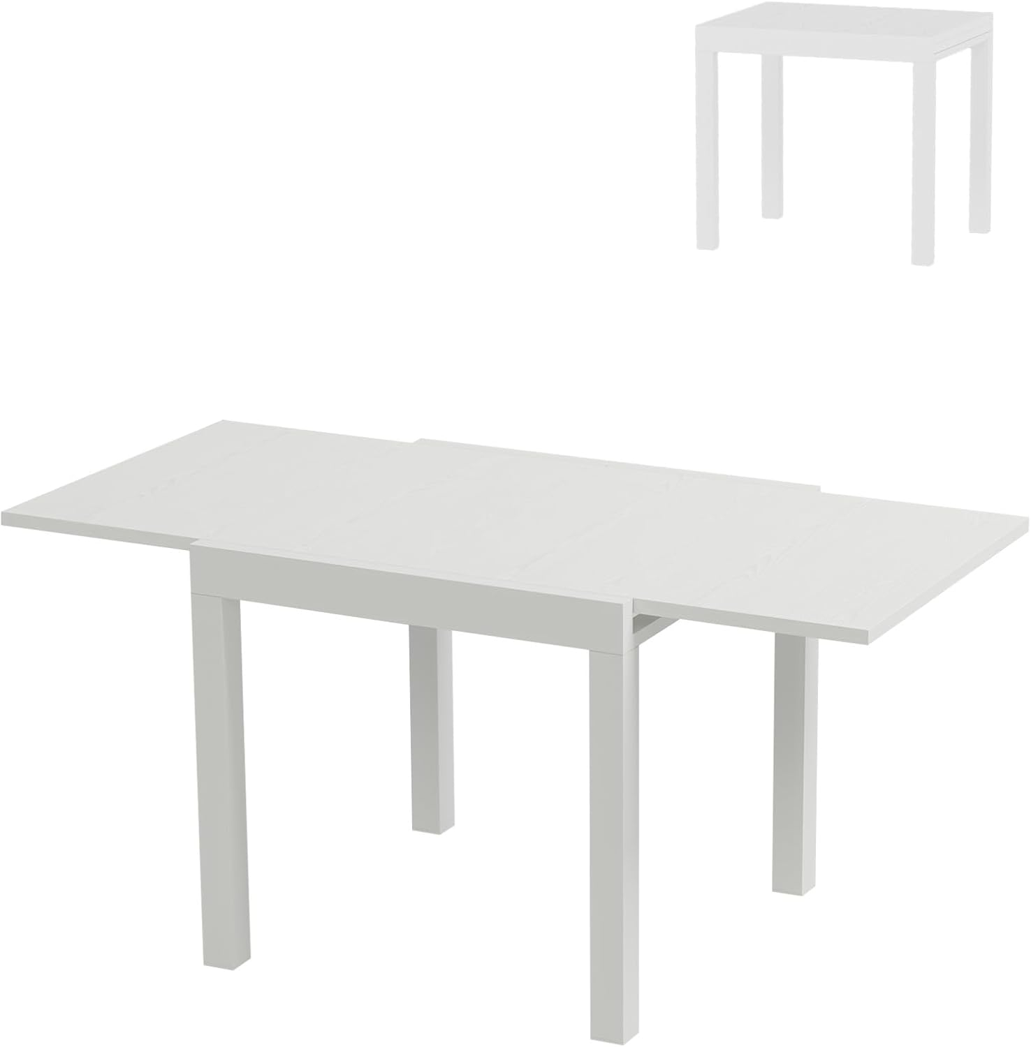 Garvee Expandable Outdoor Dining Table – Adjustable Patio Table for 4-6 People, Durable Aluminum Slat Frame for Backyard, Deck, and Porch, White