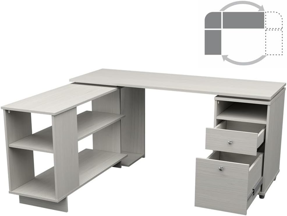 Inval L-Shaped Reversible Computer Desk, Washed Oak