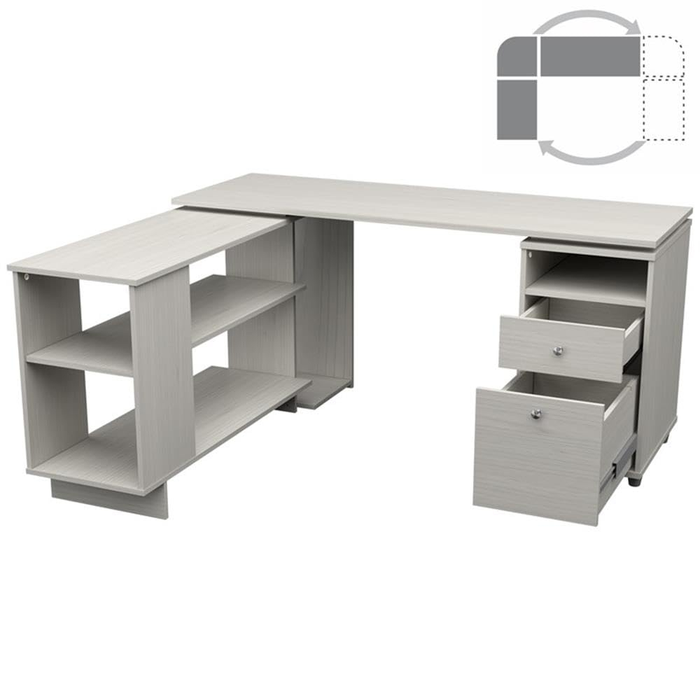 Inval L-Shaped Reversible Computer Desk, Washed Oak