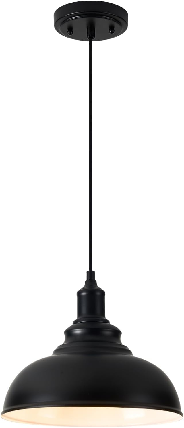 KAYYELAMP 3-Pack Black Metal Shade Hanging Light E26 Black Base Adjustable Height Droplight Retro Design Pendant Light for Kitchen Island Sink Home