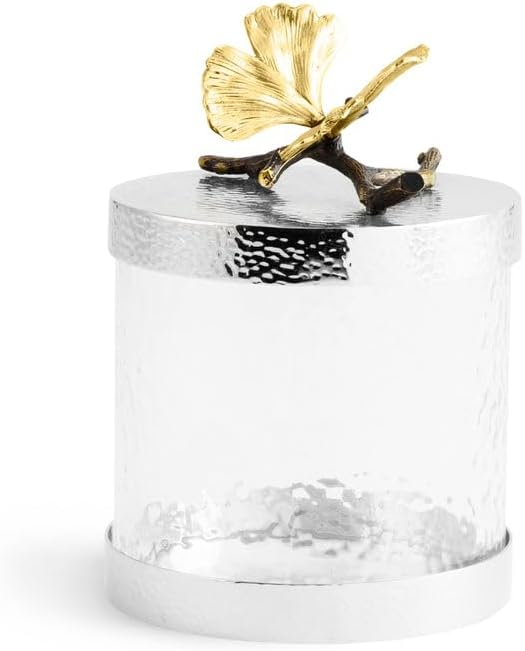 Butterfly Ginkgo Elegant Canister 6"H x 5.5" DIA Crystal and Bronze