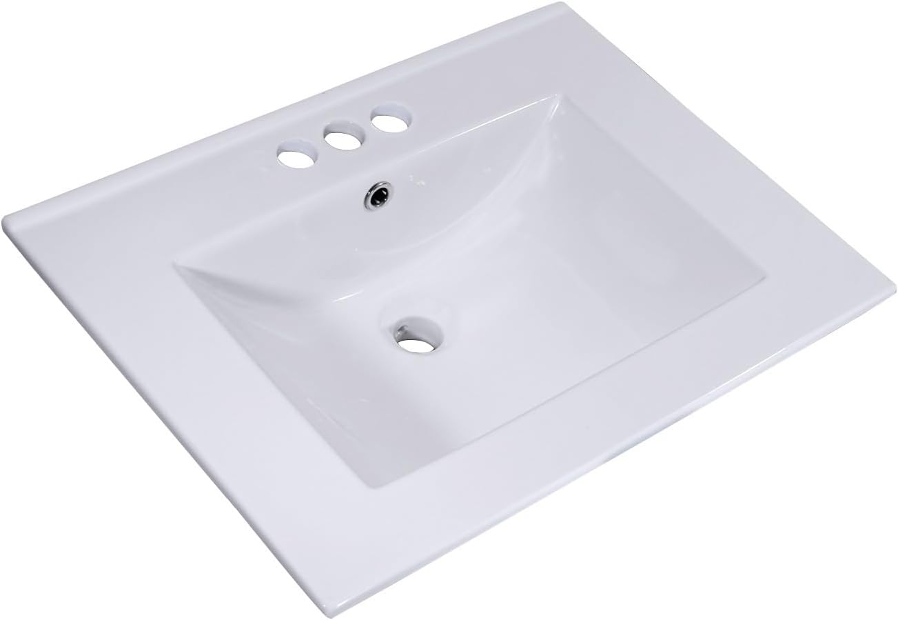 Miniyam 24" Ceramic Sink with Overflow, Drop in Bathroom Vessel Sink, White