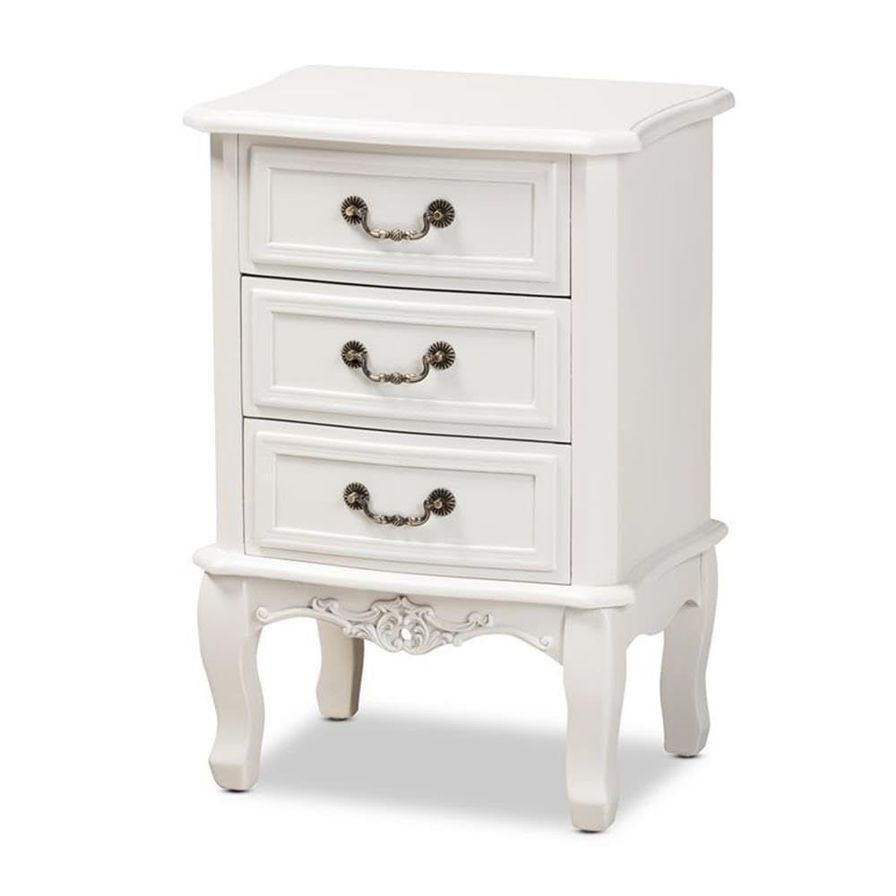 Gabrielle Traditional French Country Provincial White-Finished 3-Drawer Wood Nightstand