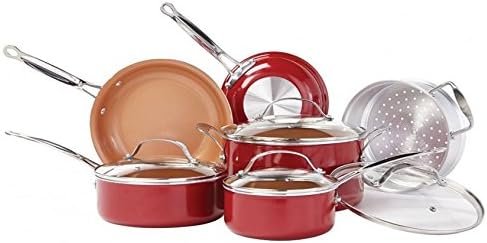Red Copper As Seen On TV Ceramic Copper Cookware Set Red