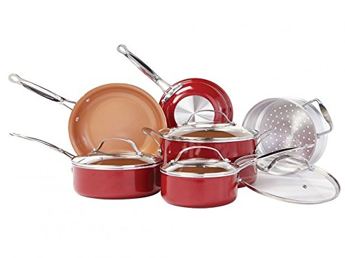Red Copper As Seen On TV Ceramic Copper Cookware Set Red
