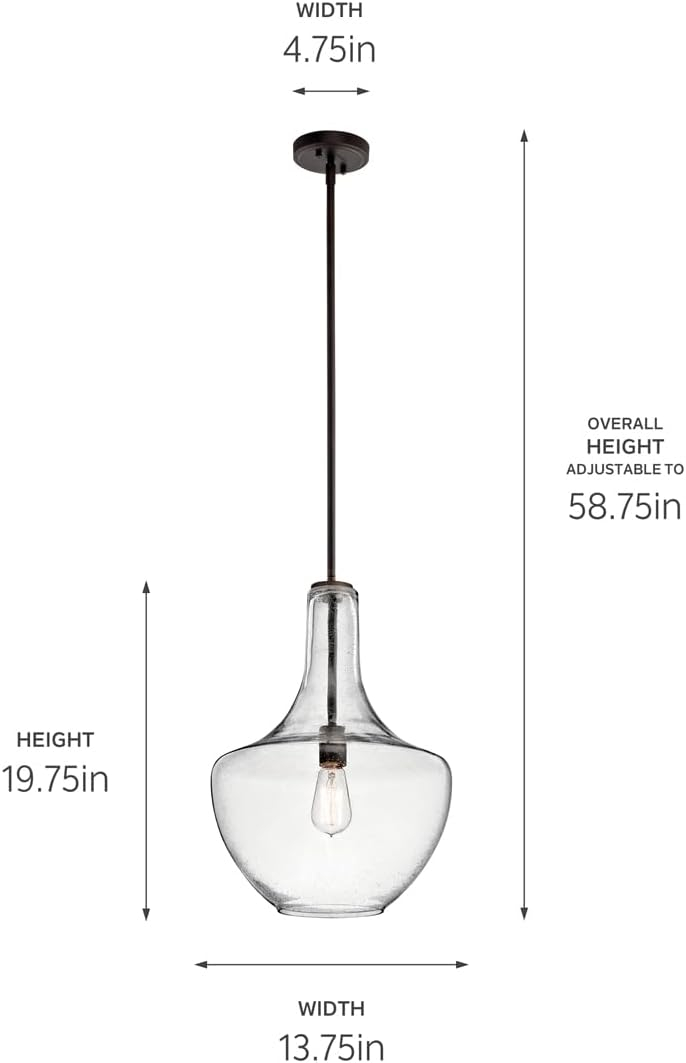Kichler Everly 19.75" Transitional 1 Light Olde Bronze Pendant Light with Clear Glass