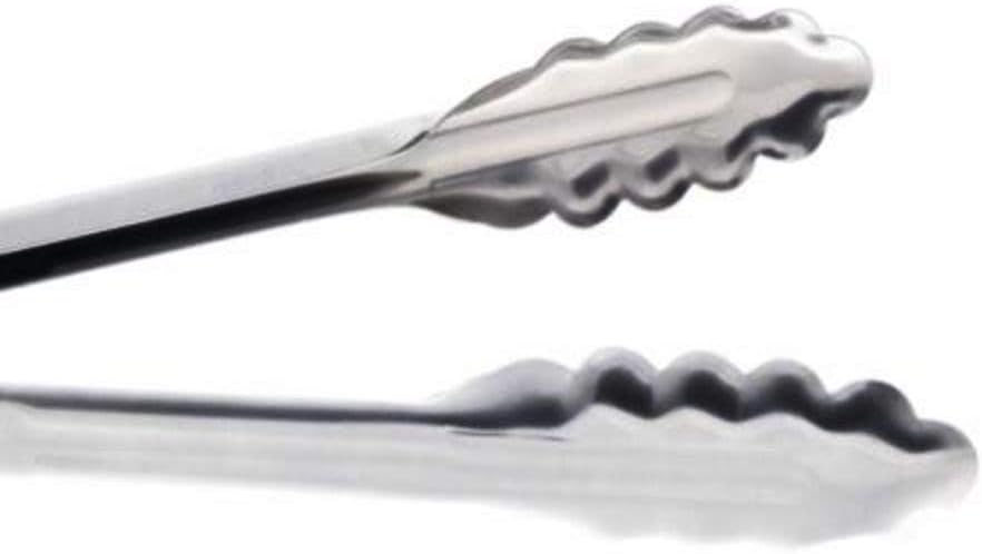 12" Silver Stainless Steel Heavy Duty Scallop Kitchen Tongs