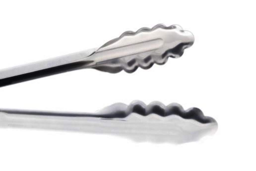 12" Silver Stainless Steel Heavy Duty Scallop Kitchen Tongs