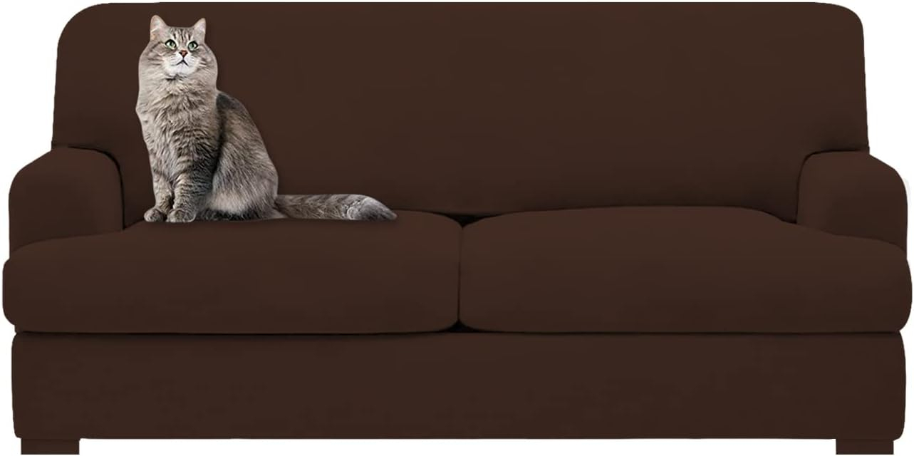 molasofa T Cushion Loveseat Slipcover with 2 Individual T Cushion Shape Seat Covers for Home Décor, 3 Pieces Stretchable, Washable, Non-Pilling, Non-Slip Loveseat Covers (Loveseat,Chocolate)