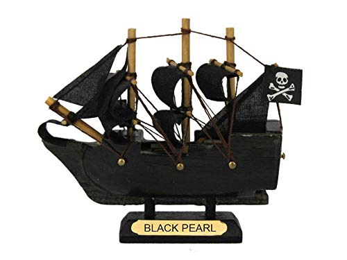 Handcrafted Model Ships Black-Pearl-4 4 in. Pearl Pirates of the Caribbean Pirate Ship Model, Black