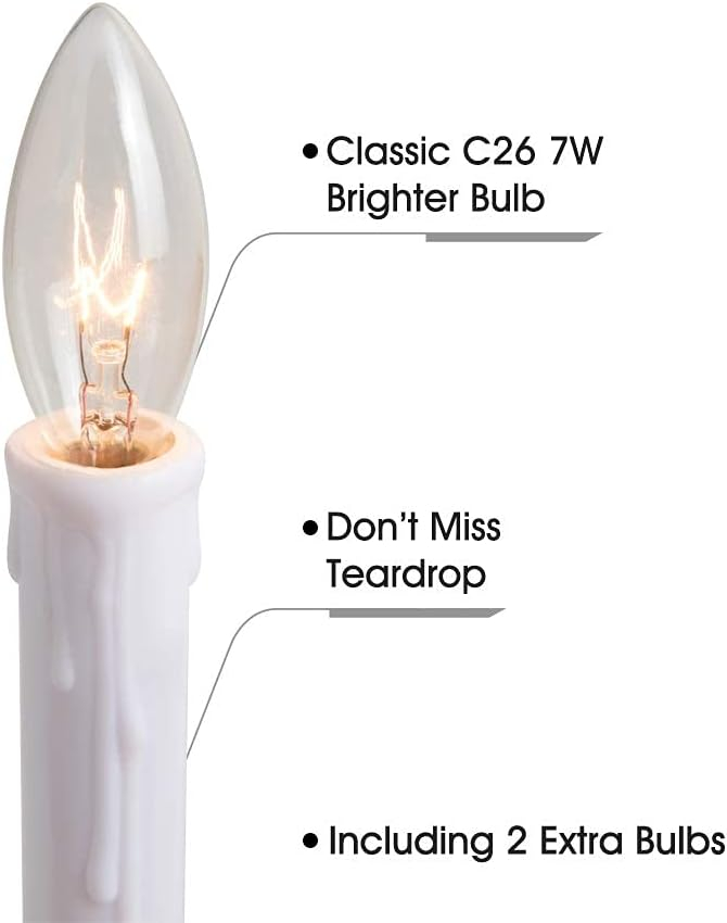 Window Candles with Timer – Electric LED Christmas Candles for Windows, Brass Base with Extra Weight, UL Listed (Set of 4) + 2 Replacement Bulbs