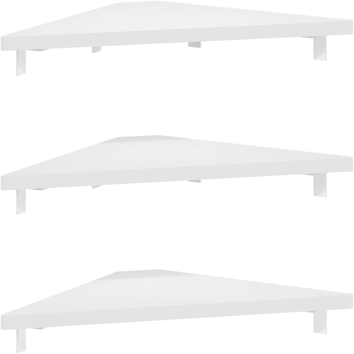 Furinno Triangle Corner Floating Shelves, Wall Mount Display Shelf, White, Set of 3