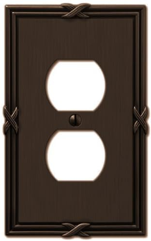 Amerelle Ribbon and Reed Single Duplex Cast Metal Wallplate in Aged Bronze