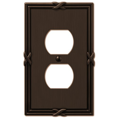 Amerelle Ribbon and Reed Single Duplex Cast Metal Wallplate in Aged Bronze