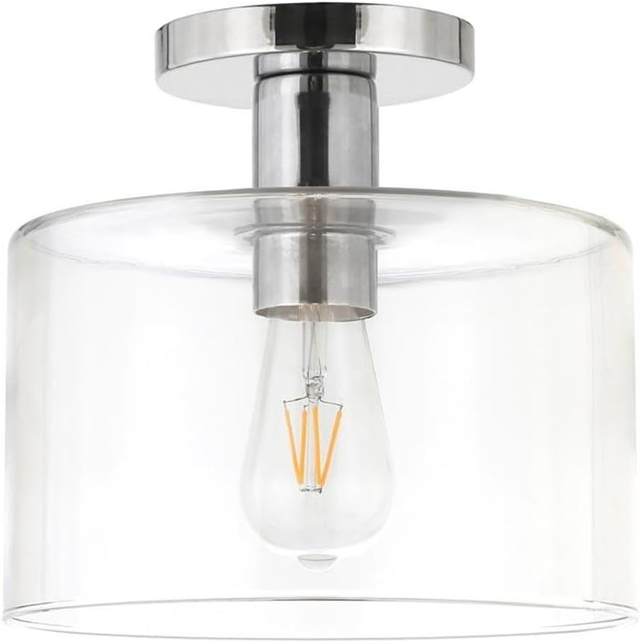 Evelyn&Zoe 10" Polished Nickel Finish Metal/Glass Semi Flush Mount