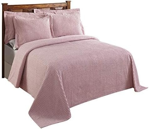 Better Trends 100% Cotton Queen Bedspread – Soft & Cozy Classic Stripe Coverlet, Machine Washable (102" x 110", Pink) Jullian Collection