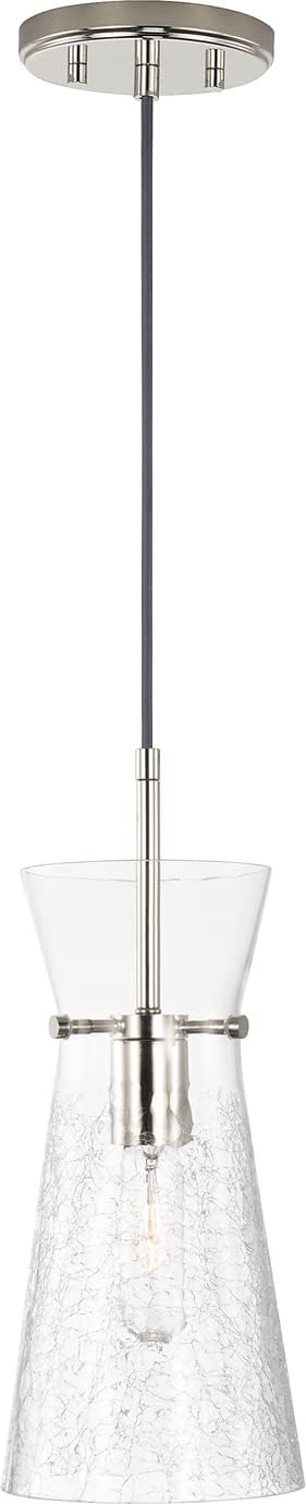 Capital Lighting 342411PN Mila Modern Clear Half-Crackle Glass Pendant Light Fixture, 1-Light 100 Watt, 15" H x 6" W, Polished Nickel
