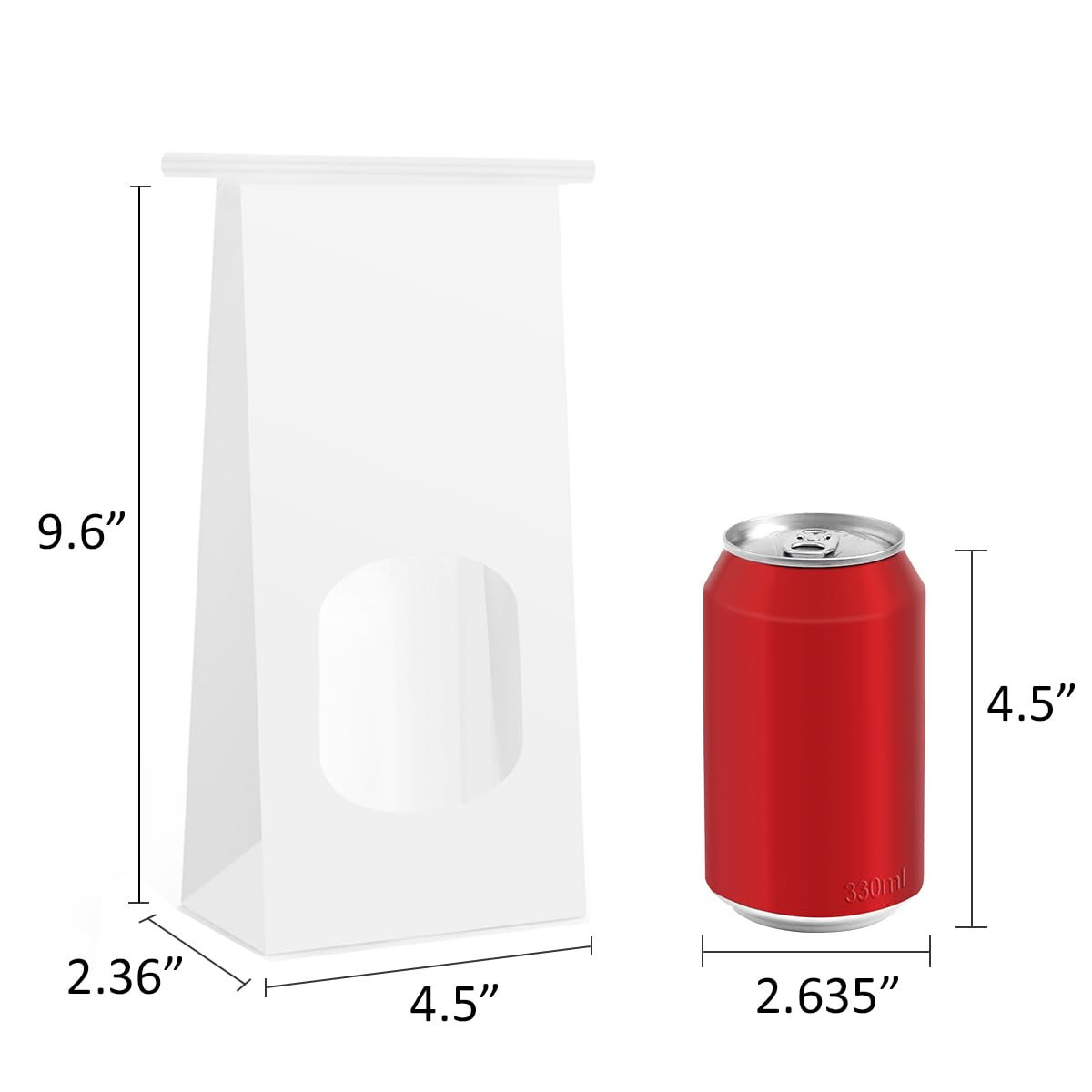 BagDream Bakery Bags with Window 100Pcs 4.5x2.36x9.6 Inches White Kraft Paper Bags with Window, Tin Tie Tab Lock, for Bakrery, Cookie, Coffee Bean, Snack