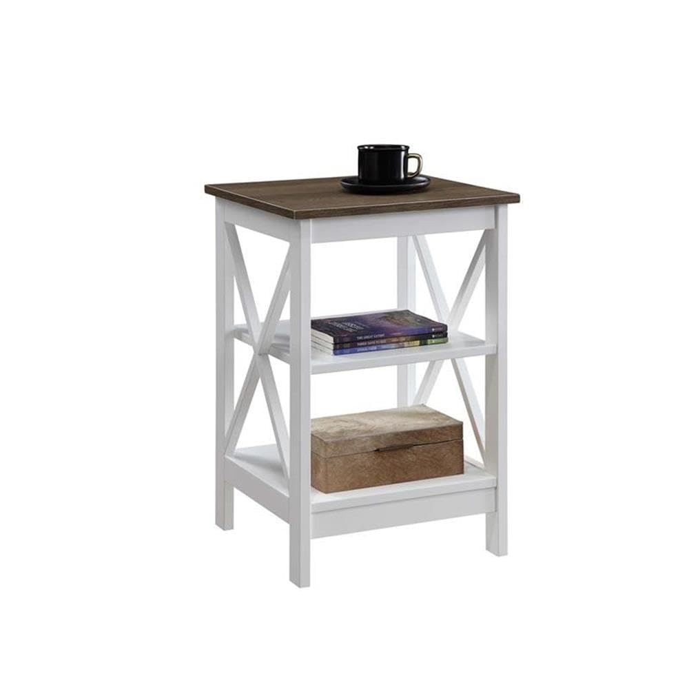 Xavier End Table with Open Shelves Driftwood/White