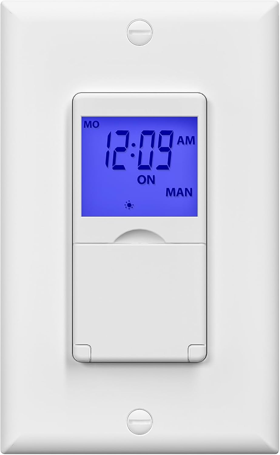 BN-LINK 7 Day Programmable In-Wall Timer Switch for Lights, fans and Motors , Single Pole and 3 Way Both Use, Blue Backlight, Neutral Wire Required, White
