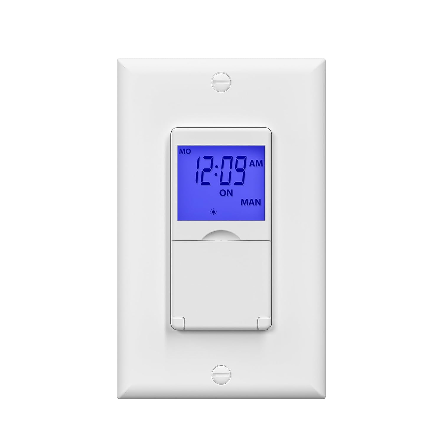 BN-LINK 7 Day Programmable In-Wall Timer Switch for Lights, fans and Motors , Single Pole and 3 Way Both Use, Blue Backlight, Neutral Wire Required, White