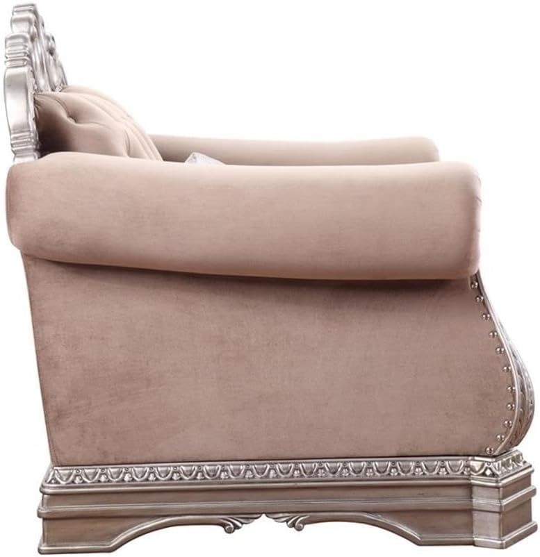 Acme Northville Upholstered Chair with 1 Pillow in Velvet and Antique Silver