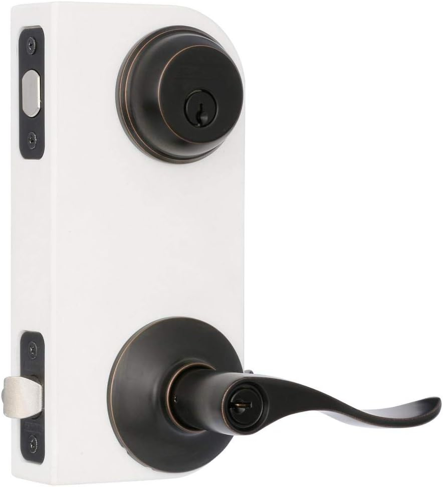 Accent Aged Bronze Single Cylinder Deadbolt and Keyed Entry Door Handle Combo Pack