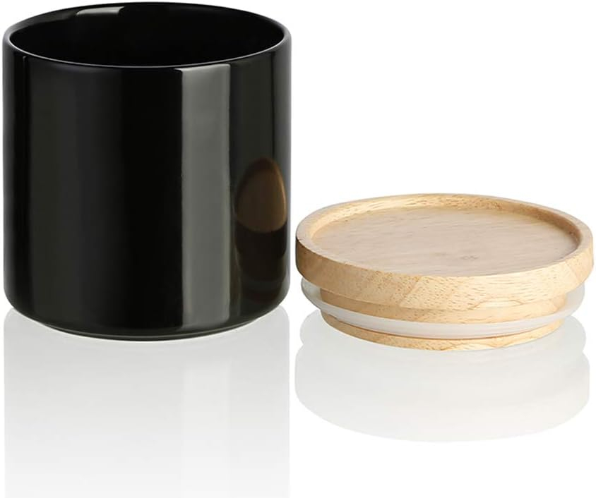 SWEEJAR Kitchen Canisters Ceramic Food Storage Jar - with Airtight Seal Wooden Lid for Serving Ground Coffee,Sugar,Salt - 16 Fl Oz,Black