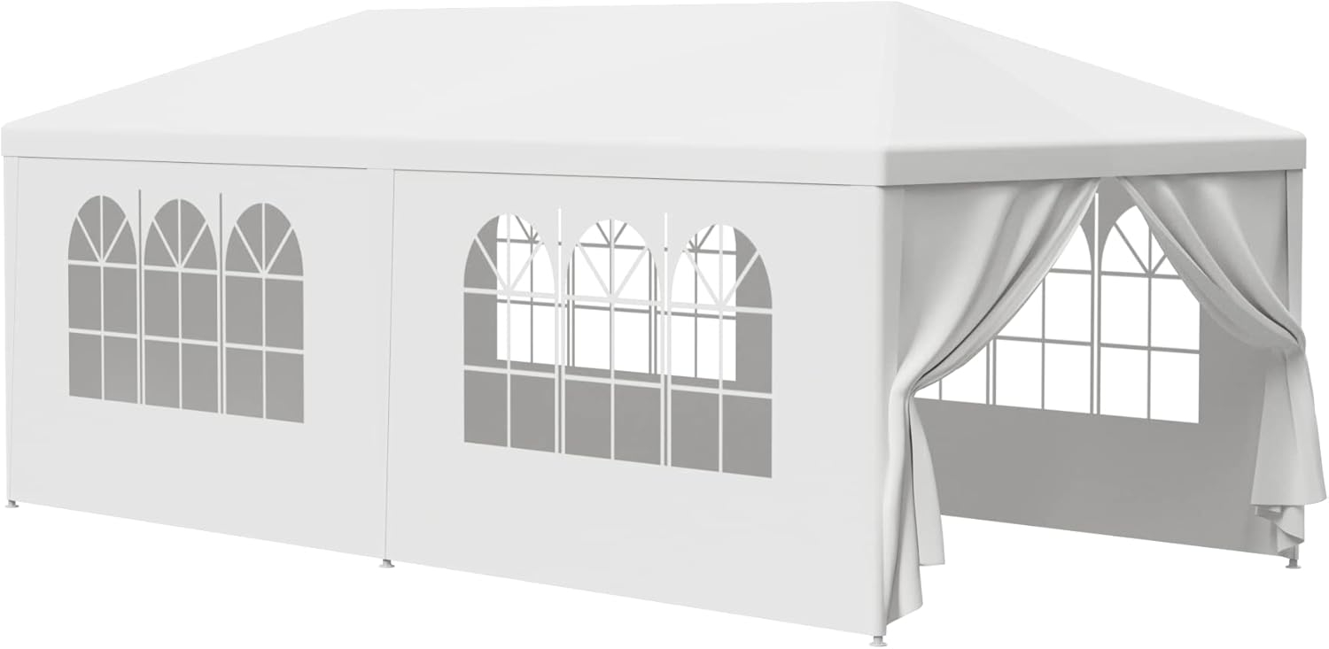 LEMY Gazebo Tent, Outdoor Canopy Shelter with Removable Sidewalls and Windows, Waterproof Heavy Duty Canopy for Patio, Garden, Party Wedding, 10' x 20', White
