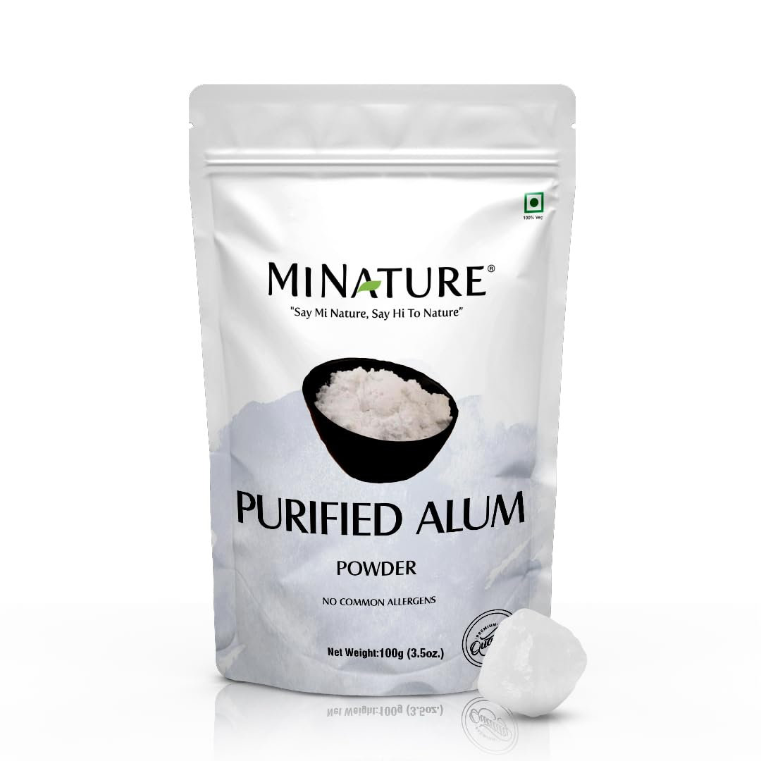 Mi Nature Alum Powder Potassium (Fitkari/Phitkari) -100% Natural Skincare for Acne, Odor Control & Water Purification Face Mask for |Pore Refining 100g |Face Pack Powder |Cruelty-Free