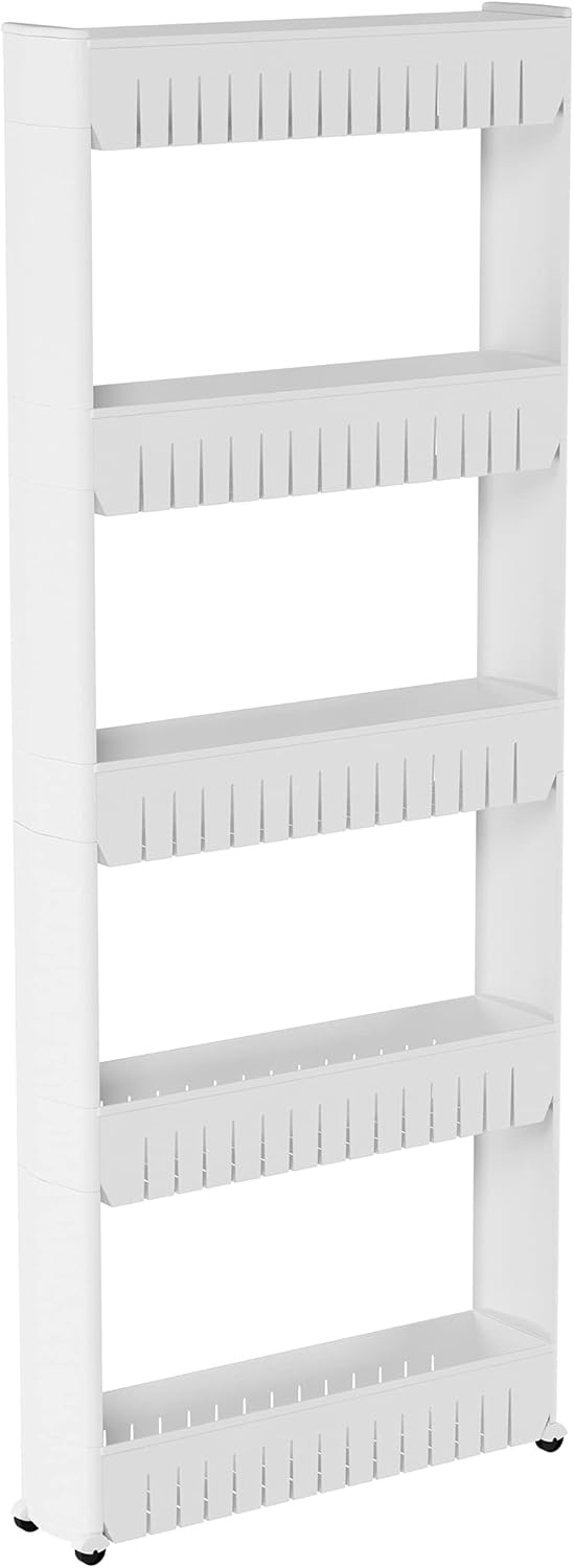 Lavish Home 5-Tier Slim Rolling Storage Cart with Wheels (White)