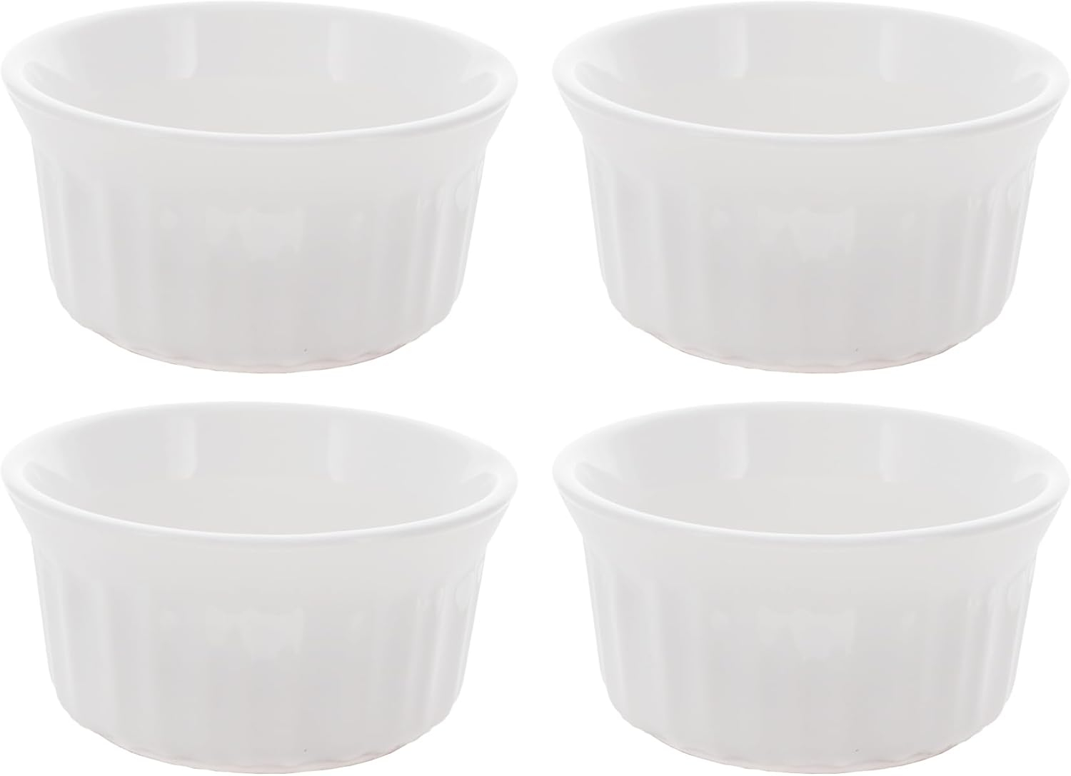 Set of Four White Ceramic Round Ramekins, 4 Fluid Ounces