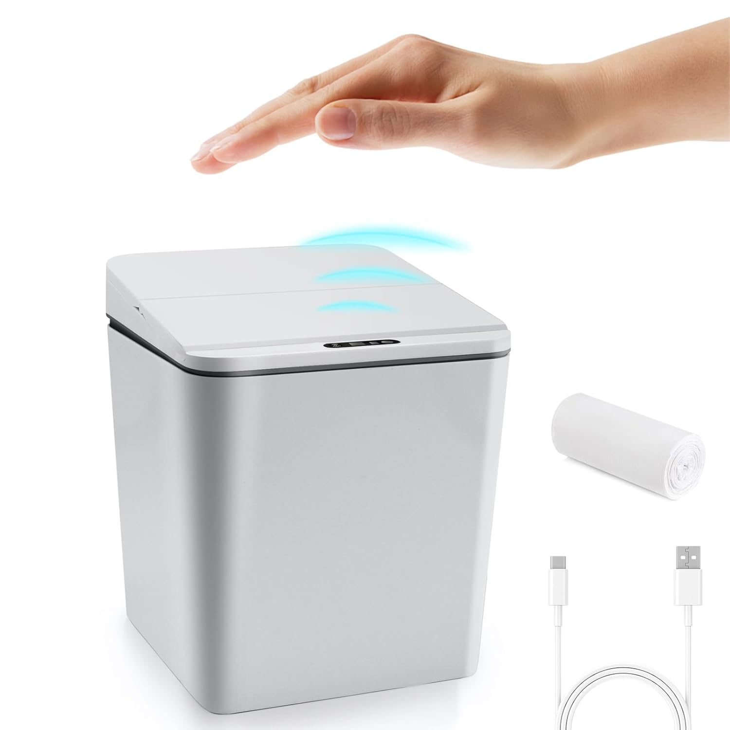 Automatic Small Countertop Trash Can w Rechargeable Battery, Mini Desktop Sensor Can with Lid, Grey-1.5 Gal