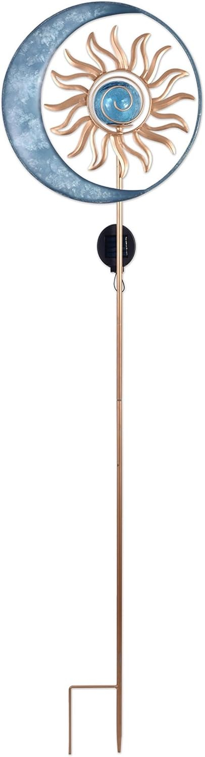 Blue Moon and Gold Sun Solar Garden Stake with Sensor, 53.5-Inch