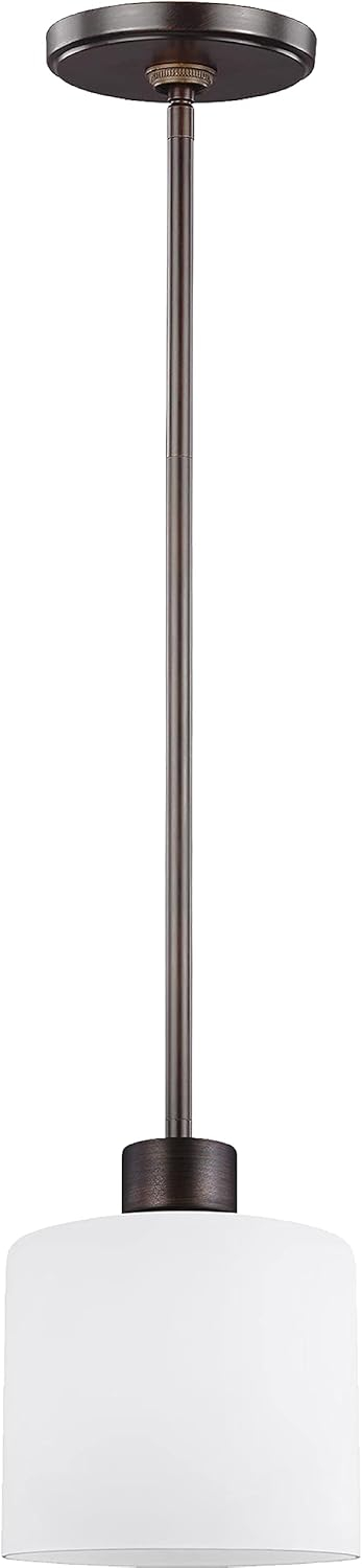 Generation Lighting Canfield 1 -Light Bronze Modern/contemporary Etched glass Cylinder Mini Outdoor Hanging Pendant light
