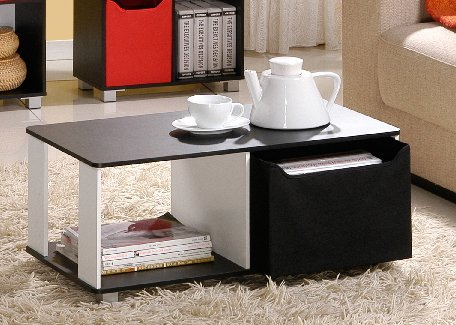 Coffee Table with Bin Drawer, Black & White - 13.75 x 31.5 x 15.75 in.