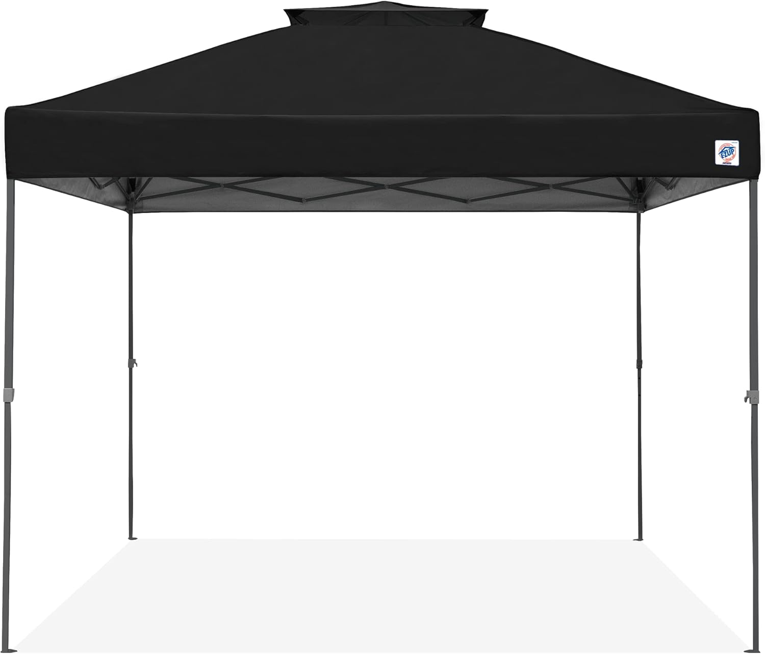 E-Z UP Patriot ONE-UP Technology Vented Shelter, 10' x 10', Black Top, Grey Frame