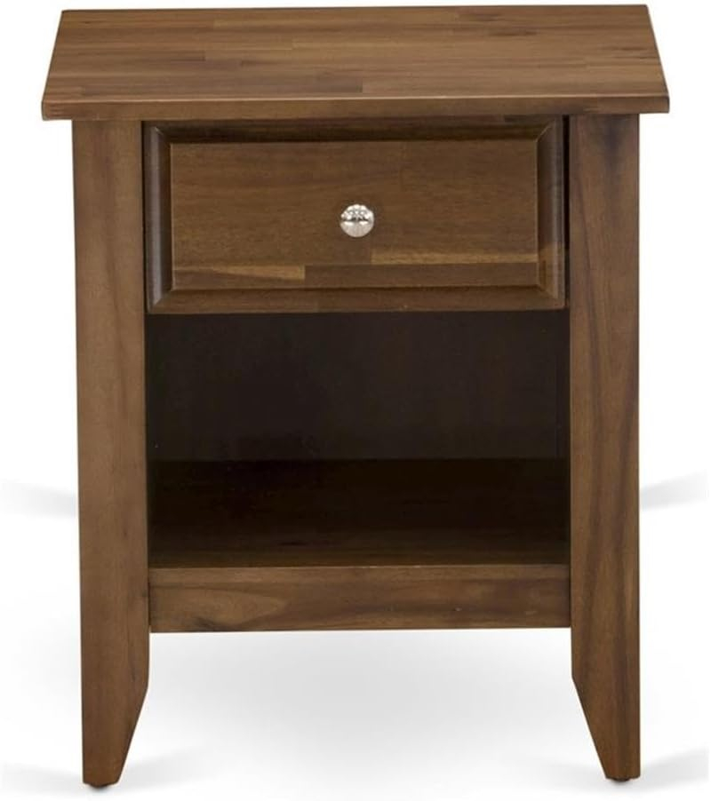 East West Furniture Gallatin 18" Wood Nightstand with 1 Drawer in Antique Walnut