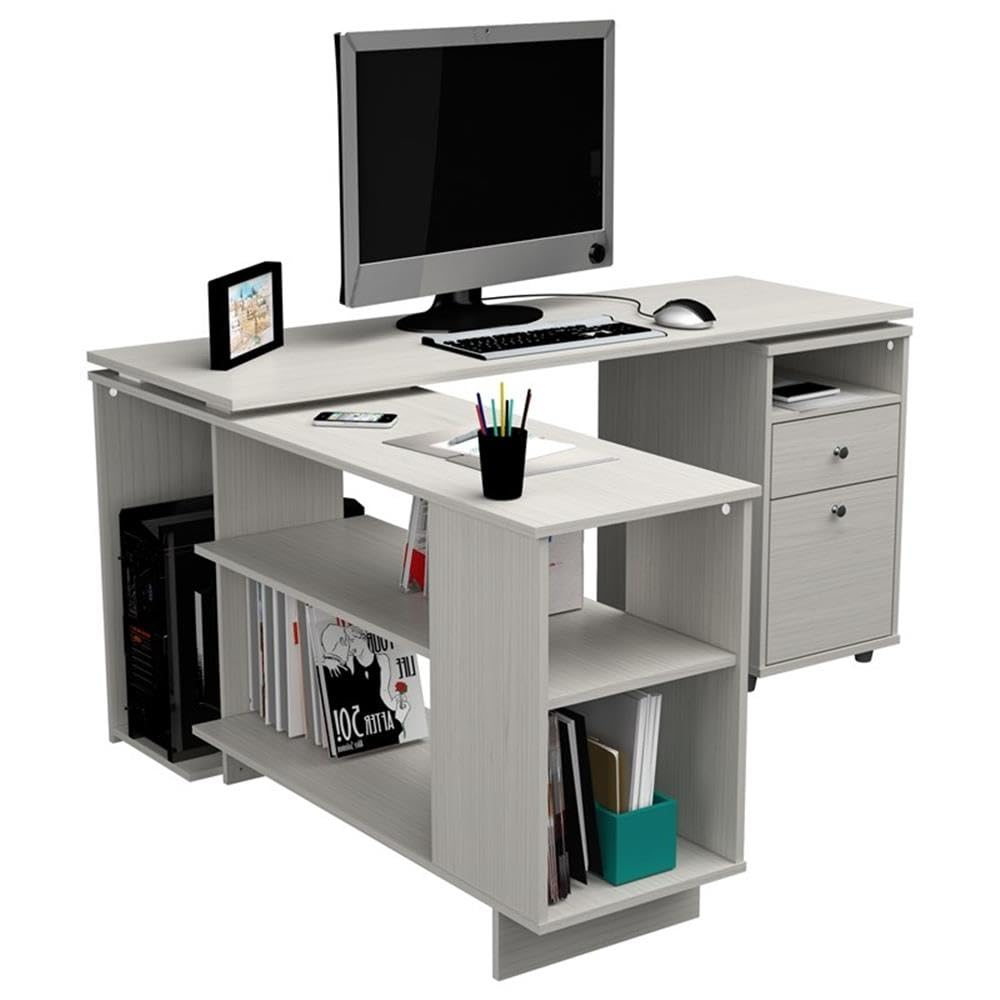 Inval L-Shaped Reversible Computer Desk, Washed Oak
