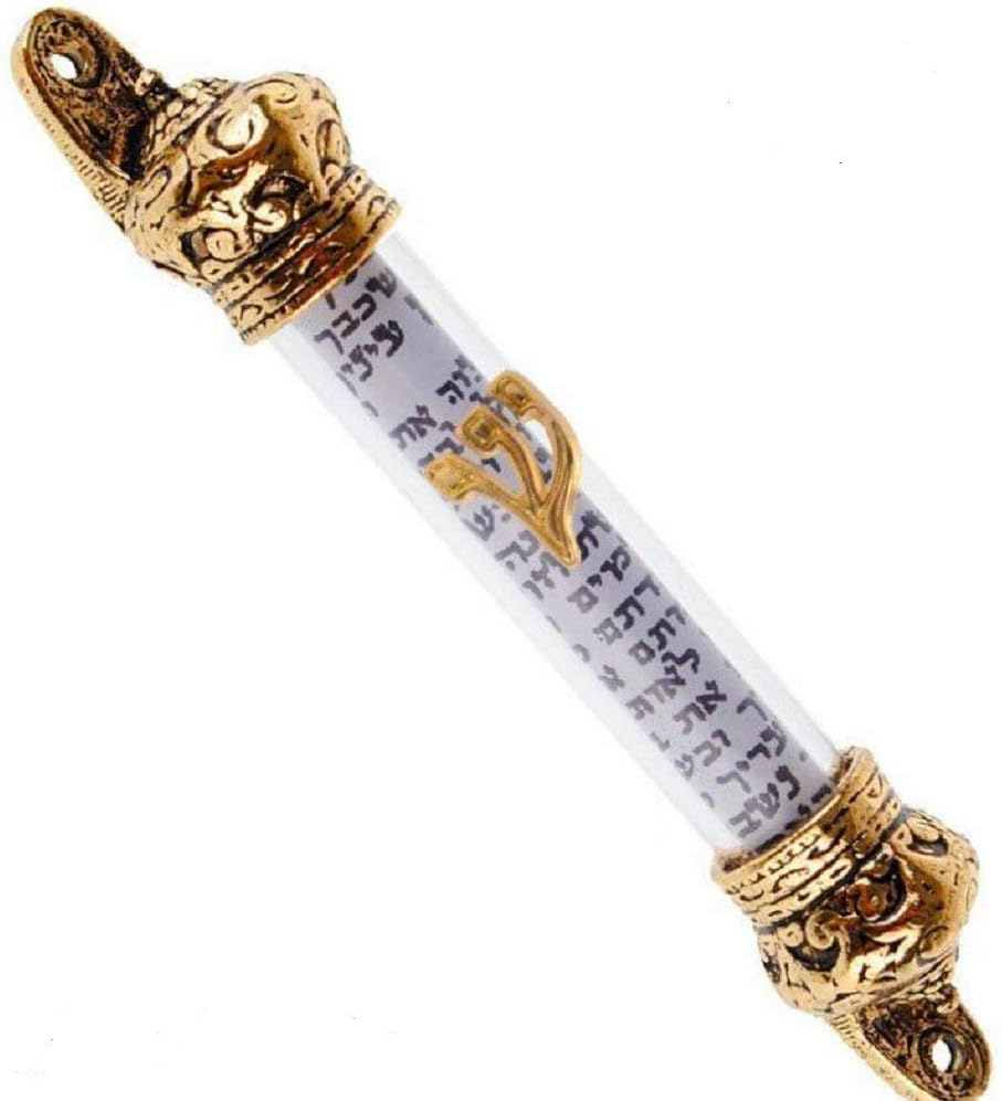 Silver Plated/Red Bronze Plated/Gold Plated Crown Cover 5 inch Mezuzah & Scroll, Judaica Israel Gift Jewish Door Mezuza from Jerusalem (Gold Crown)
