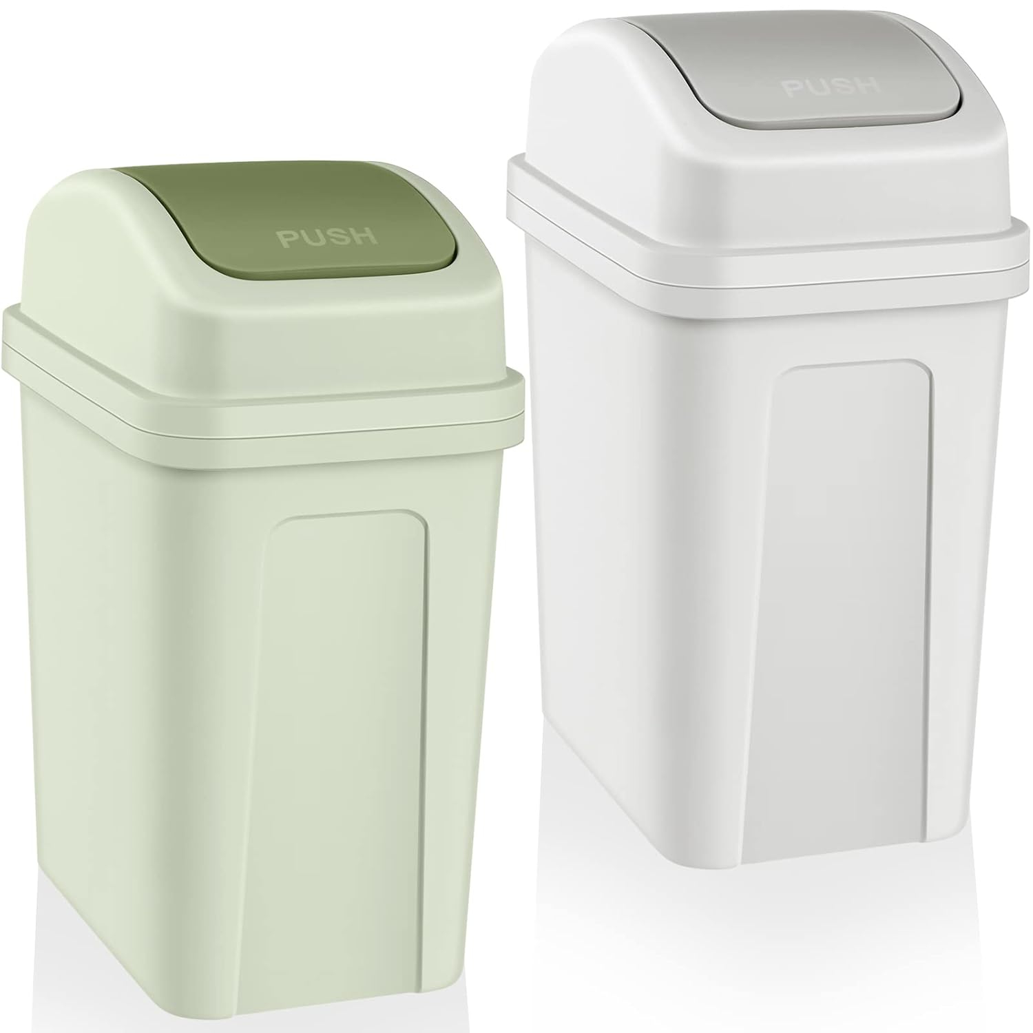 2 Pcs Bathroom Trash Can with Swing Lid Small Garbage Can Plastic Bathroom Trashcan Garbage Bin for Kitchen Waste Bedroom Room Outdoor (Green and Beige, 2.6 Gallon)