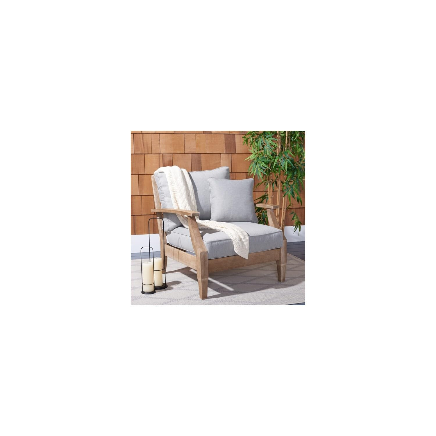 Safavieh Couture Martinique Coastal Eucalyptus Wood Solid Print Armchair, Natural / Beige