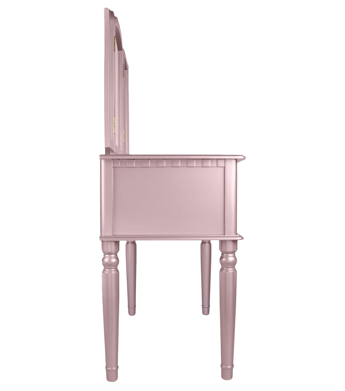Poundex Furniture Wood Vanity Set with Mirror and Stool in Pink Rose Gold Color