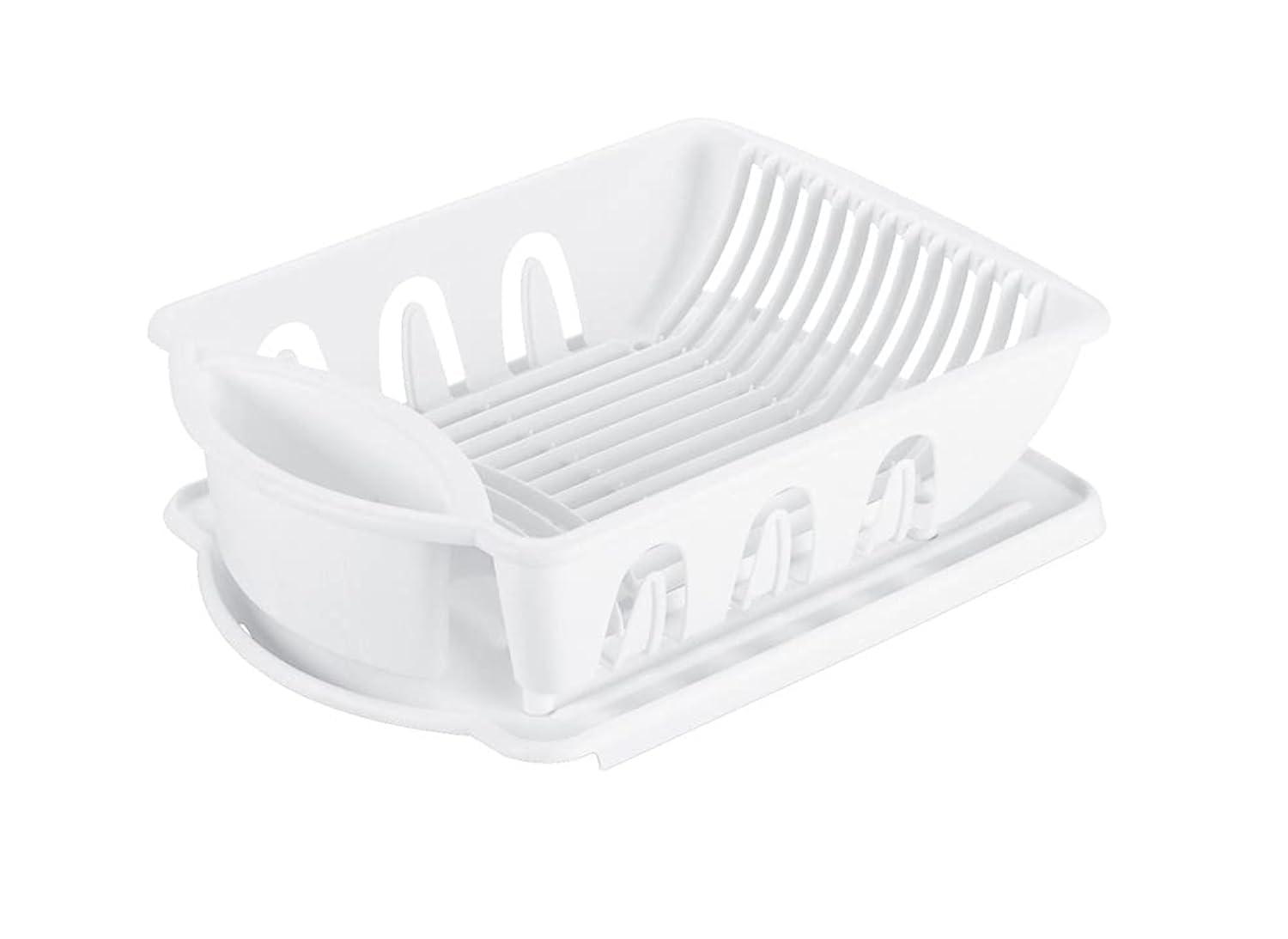 Sterilite 2 Piece Sink Set, Dish Drainer and Drainboard for Plates, Cups, and Flatware, White, 6 Count