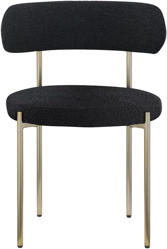 Meridian Furniture 887Black-C Beacon Collection Modern | Contemporary Upholstered Dining Chair, Rich Black Boucle Fabric, Brushed Brass Finish Iron Frame, 22" W x 21" D x 30" H, Black, Set of 2