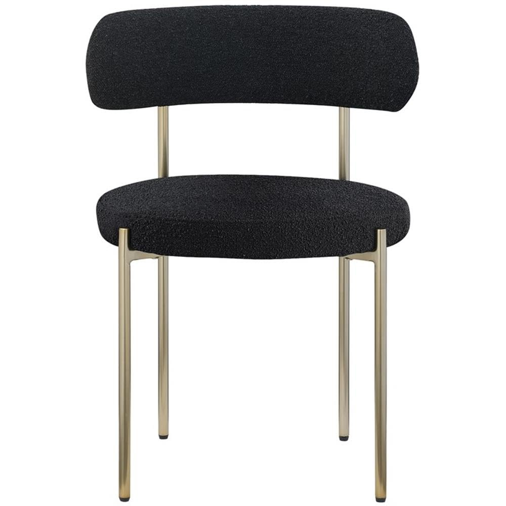 Meridian Furniture 887Black-C Beacon Collection Modern | Contemporary Upholstered Dining Chair, Rich Black Boucle Fabric, Brushed Brass Finish Iron Frame, 22" W x 21" D x 30" H, Black, Set of 2